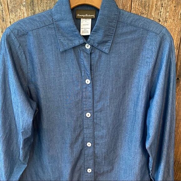 Tommy Bahama XS Blue Denim Chambray Button Down Relaxed Tunic Shirt - Picture 6 of 8